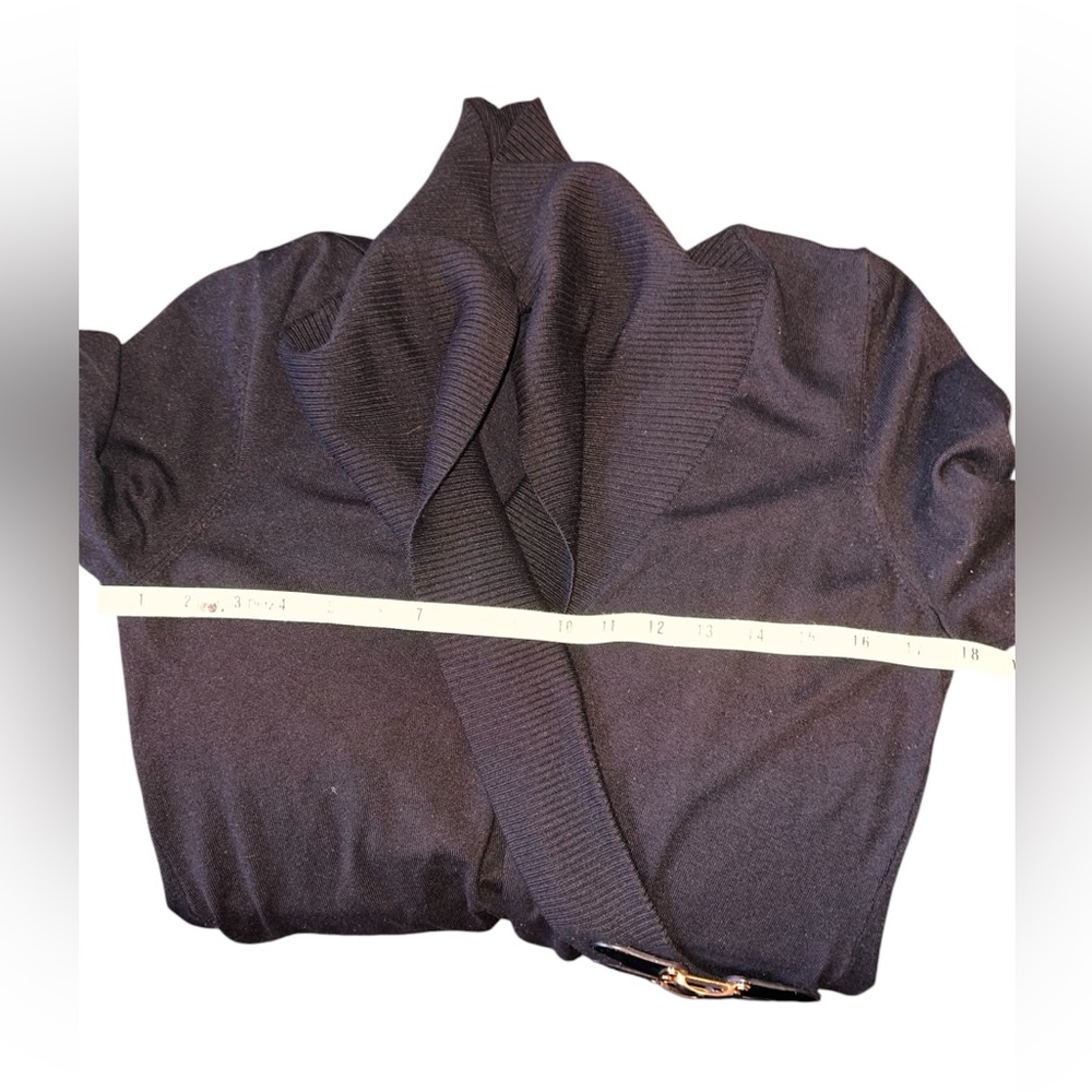 I-N-C black collared v-neck sweater tunic w/side gold clasps. Elegant & stylish - Picture 5 of 8